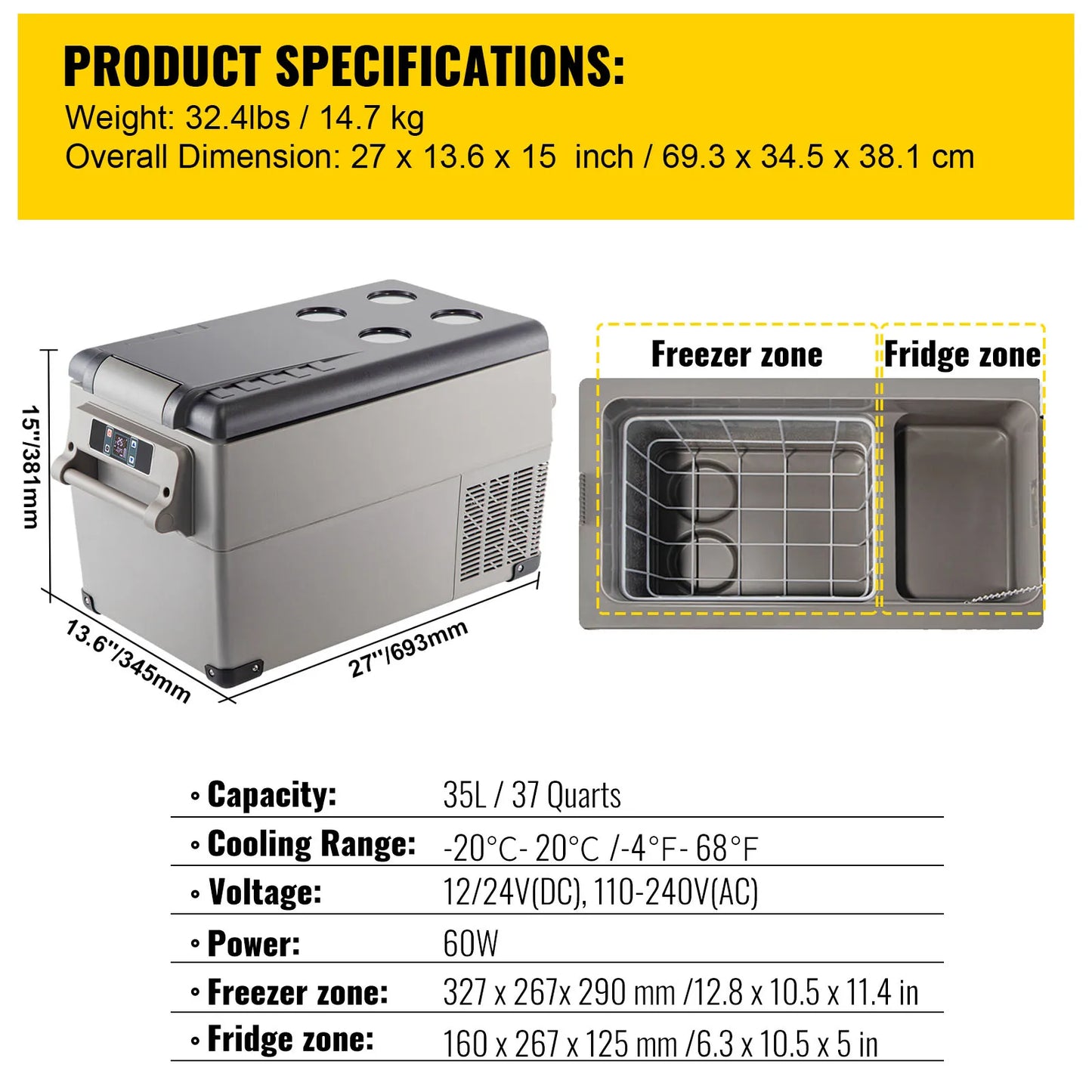 SucceBuy Portable Car Refrigerator Freezer Compressor Cooler DC12V