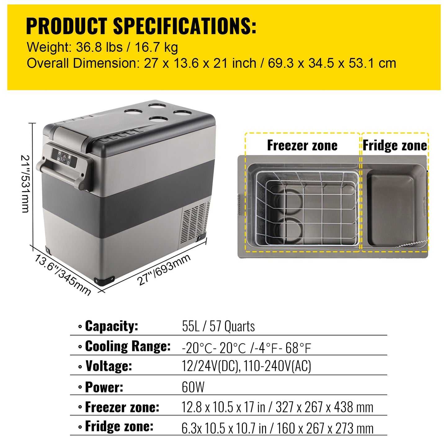 SucceBuy Portable Car Refrigerator Freezer Compressor Cooler DC12V