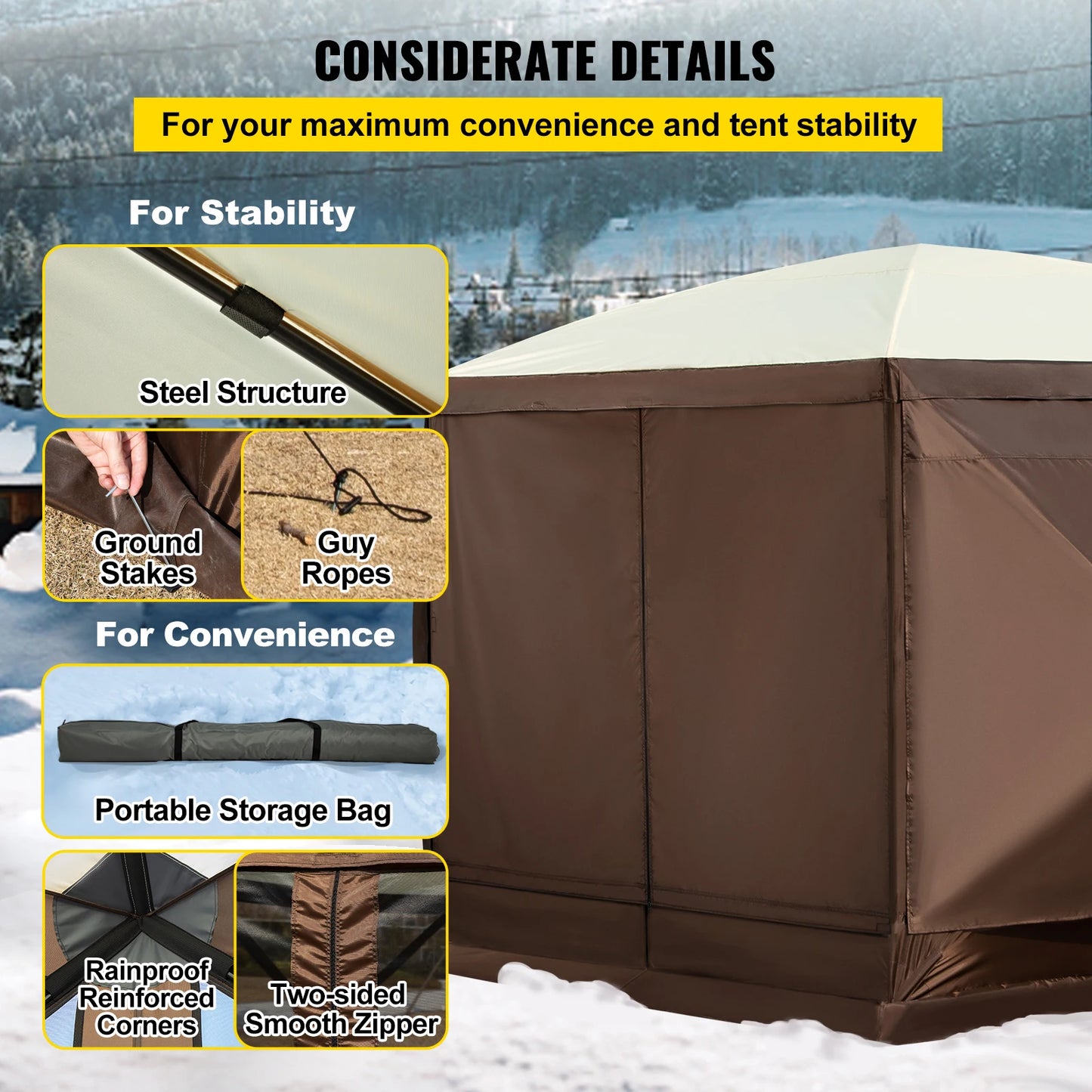 SucceBuy Camping Gazebo Tent 6-Sided Canopy Shelter