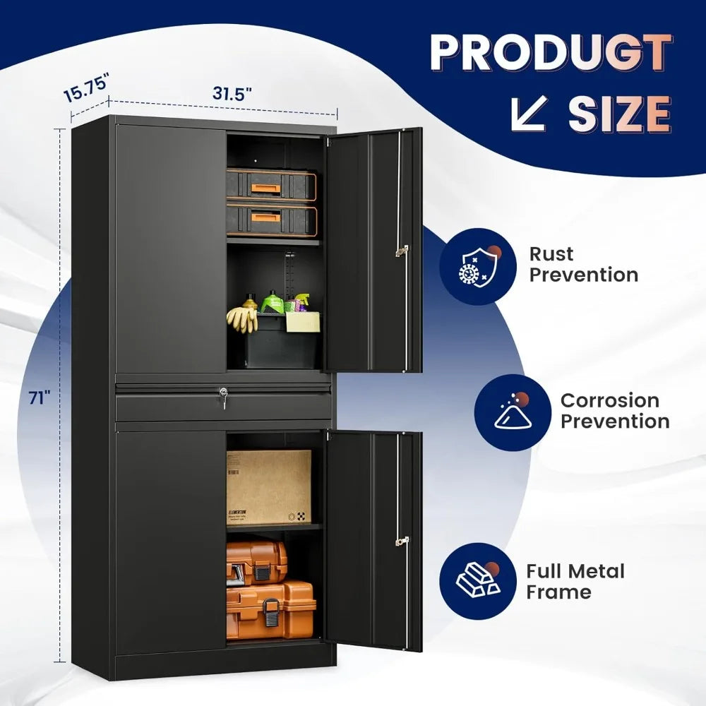 Metal Garage Storage Cabinet With Locking Doors And Adjustable Shelves