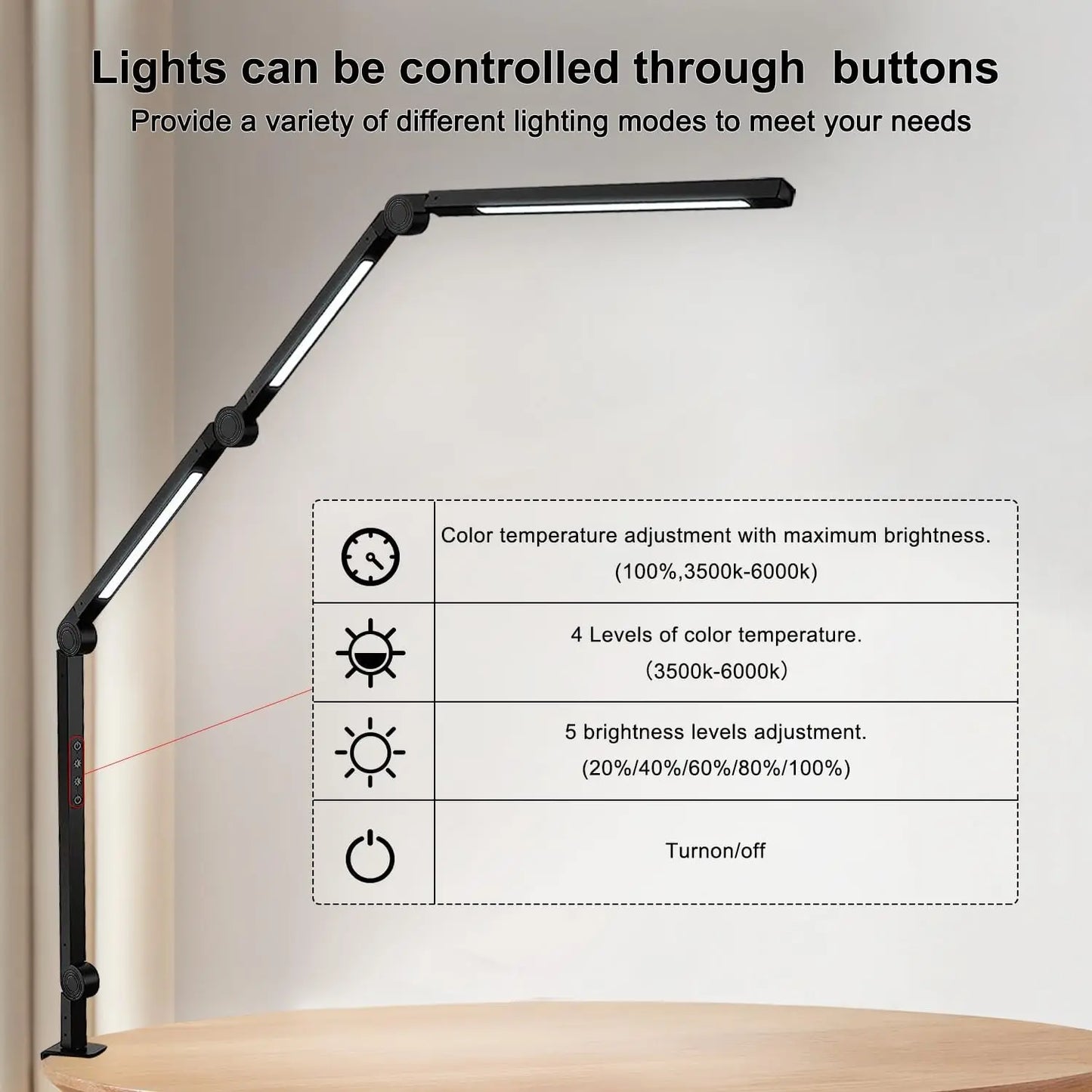 Adjustable LED Desk Lamp With Clamp And Touch Dimmable Controls