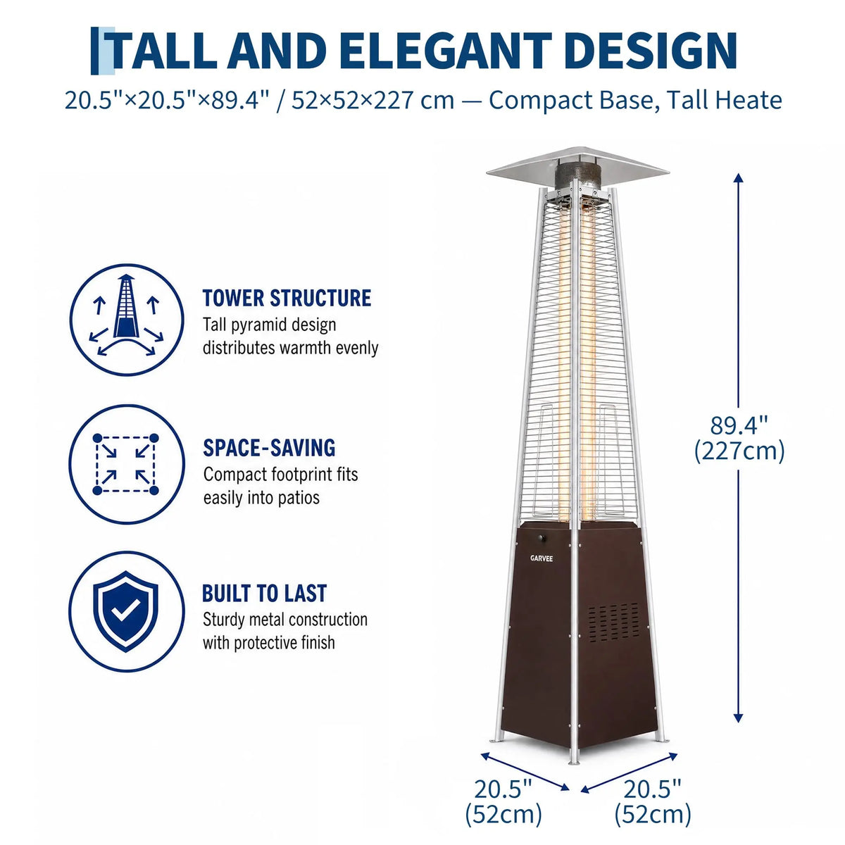 HiMISS Outdoor Pyramid Propane Patio Heater With Visible Glass Flame