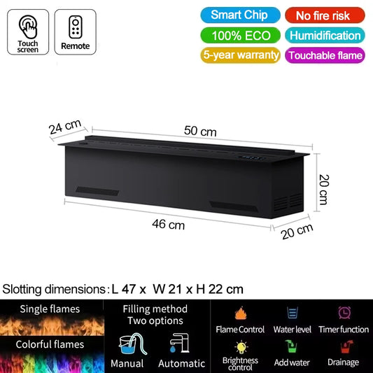AFLYEVER Smart Water Vapor Fireplace With 3D Flame App Control