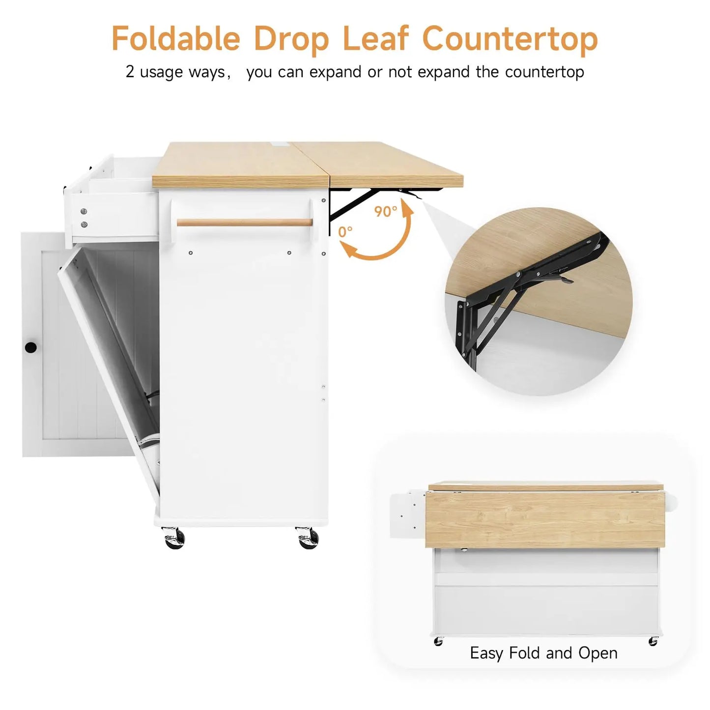 ONBRILL Mobile Kitchen Island with Power Outlet and Towel Rack