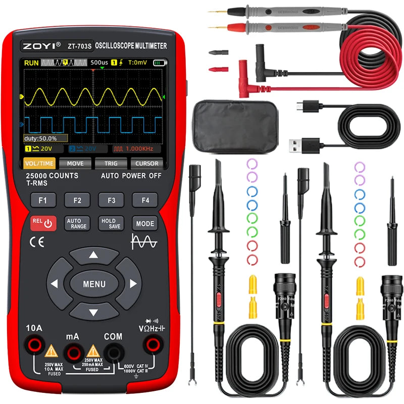 ZOYI ZT-703S 50MHz Handheld 3-in-1 Oscilloscope Multimeter Signal Generator