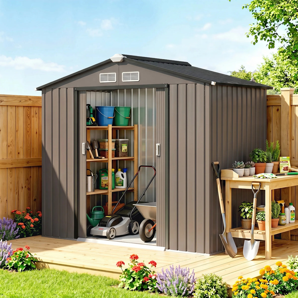 Outsunny Metal Garden Storage Shed With Locking Door And Ventilation