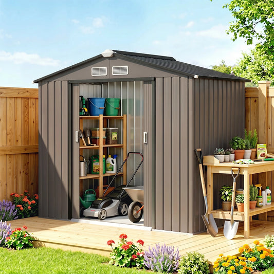 Outsunny Metal Garden Storage Shed With Locking Door And Ventilation