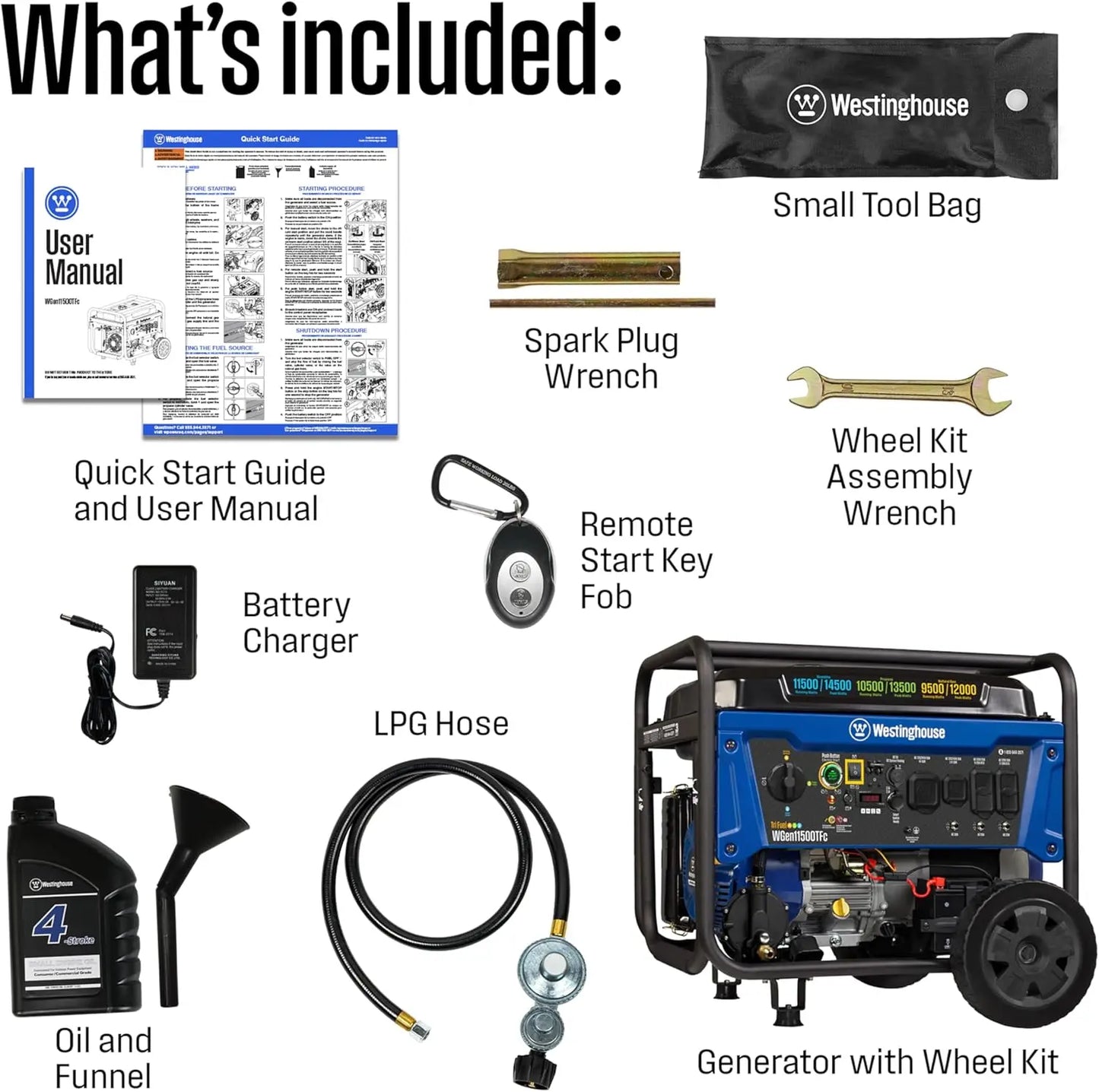 Tri Fuel Portable Backup Generator 14500 Peak Watts Remote Start
