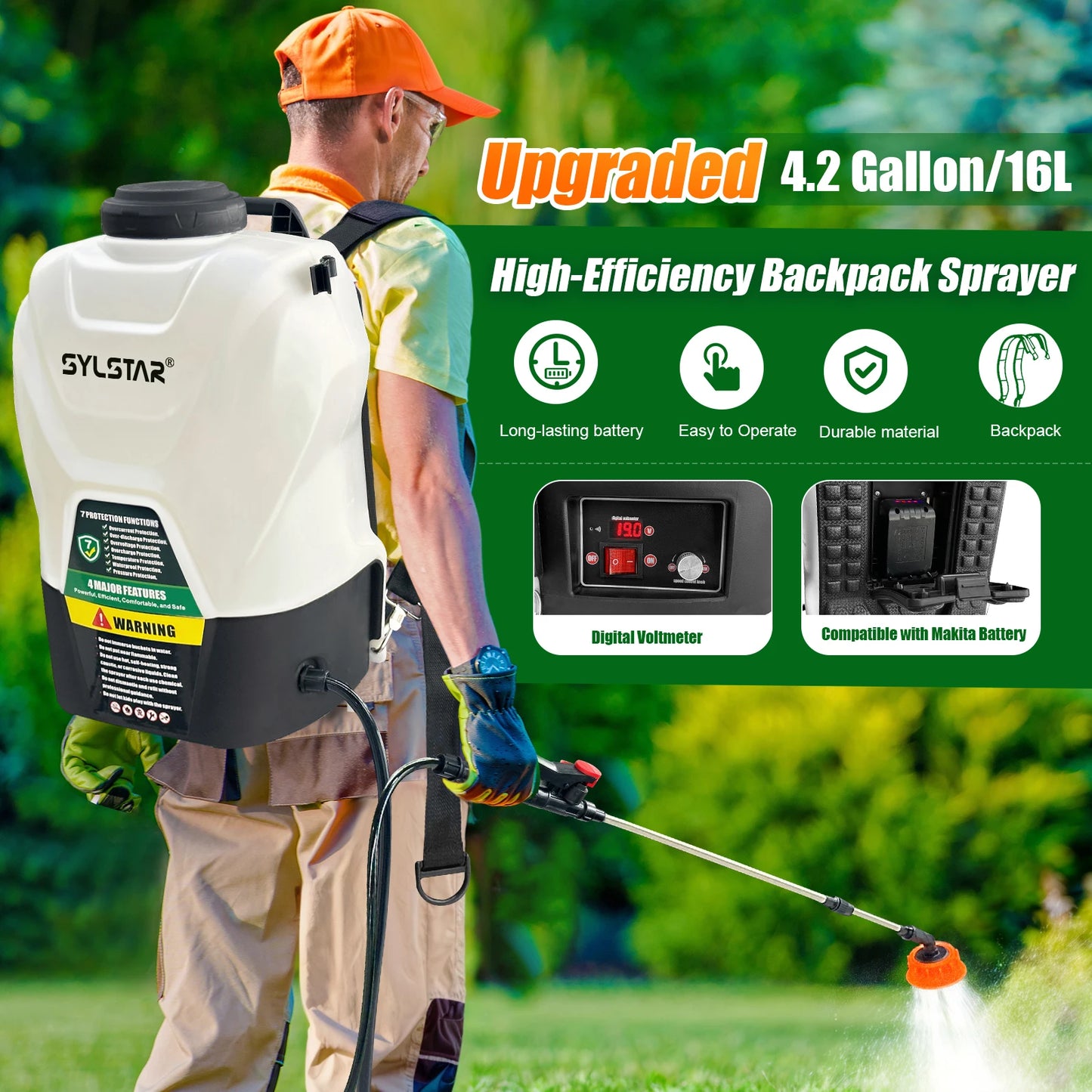 Backpack Electric Weed Sprayer 100 PSI With Telescopic Wand And 5 Nozzles