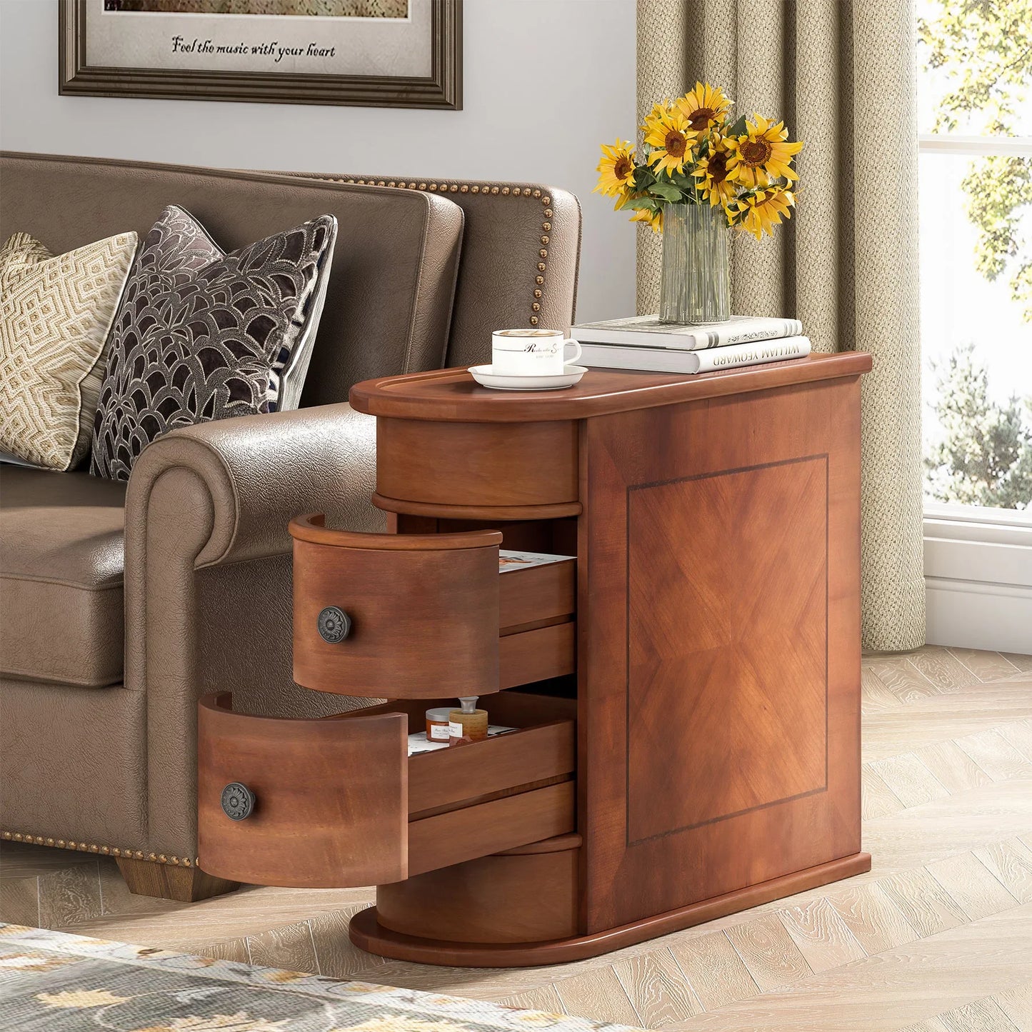 Tribesigns Modern Solid Wood Side Table With Storage Drawer