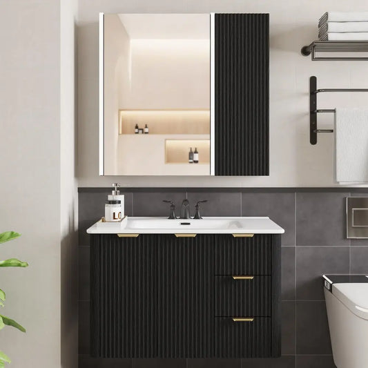 Bathroom Vanity With Sink, LED Medicine Cabinet, Two Drawers