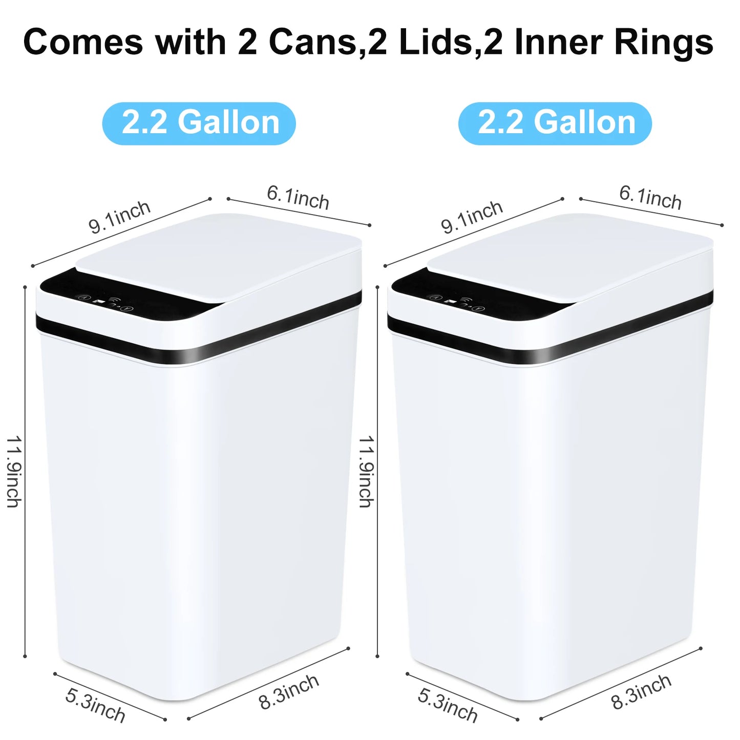 2 Pack 12L Touchless Bathroom Trash Cans With Lid Slim Design