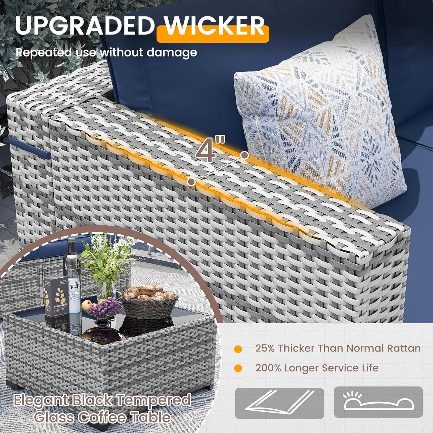 Patio Furniture Set 7-Piece PE Wicker Outdoor Conversation