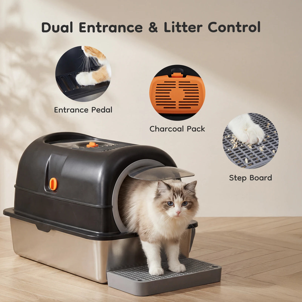 JHK Stainless Steel Enclosed Cat Litter Box With Included Scoop