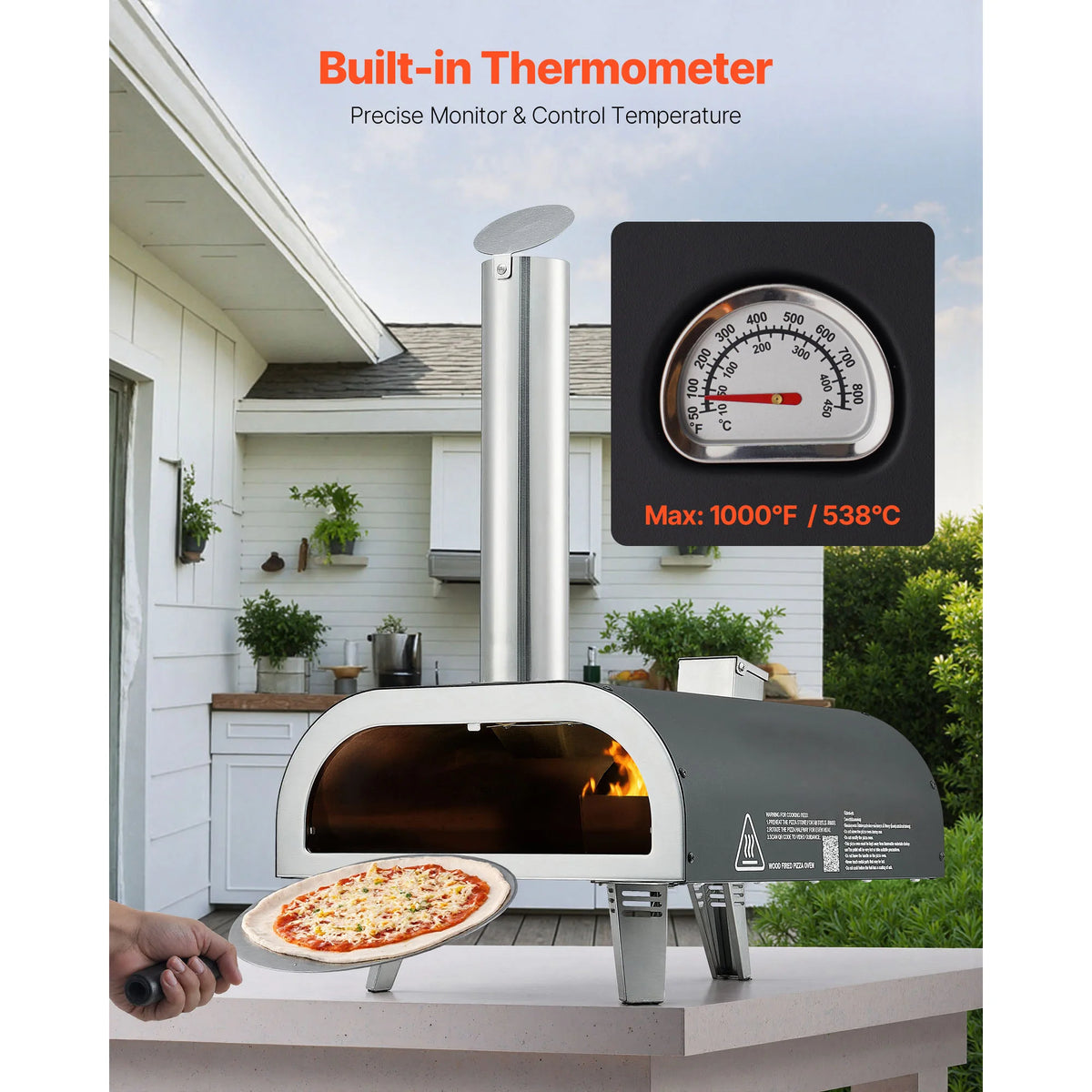 VEVOR Portable Wood Fired Pellet Pizza Oven With Thermometer
