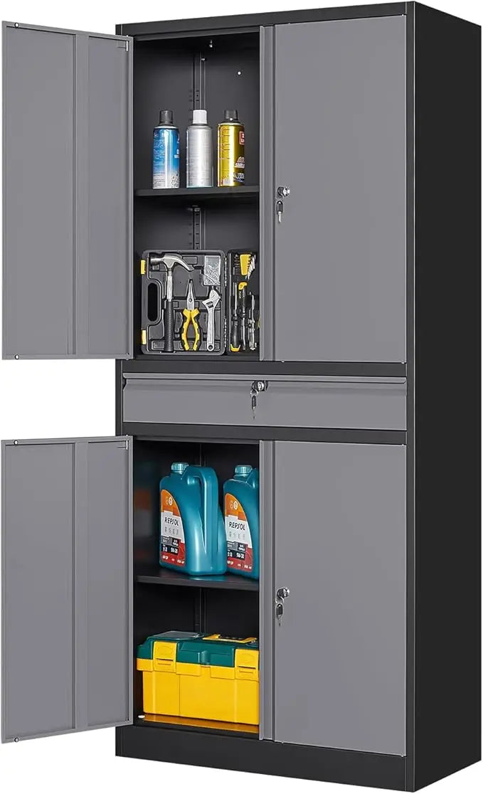 Metal Garage Storage Cabinet With Locking Doors And Adjustable Shelves