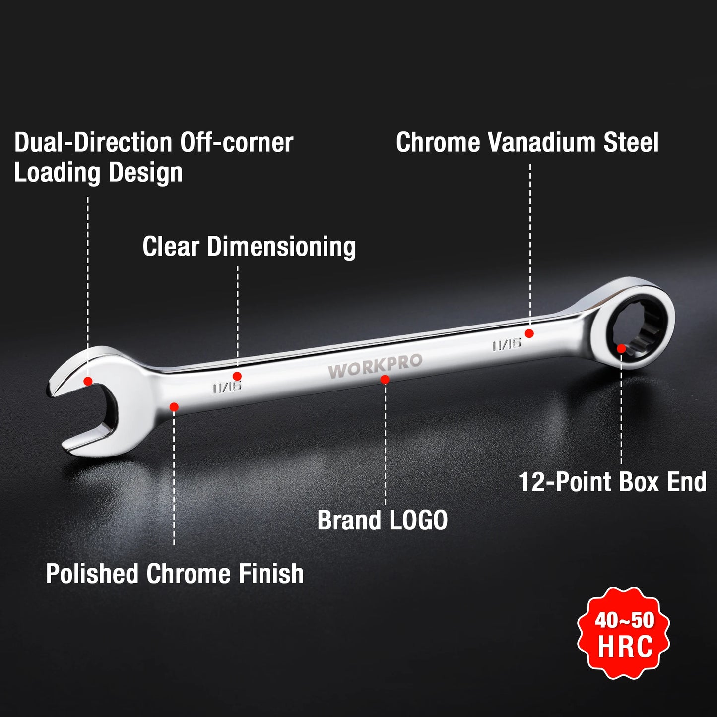 WORKPRO 21pc Ratcheting Wrench Set With Box Durable Chrome Vanadium