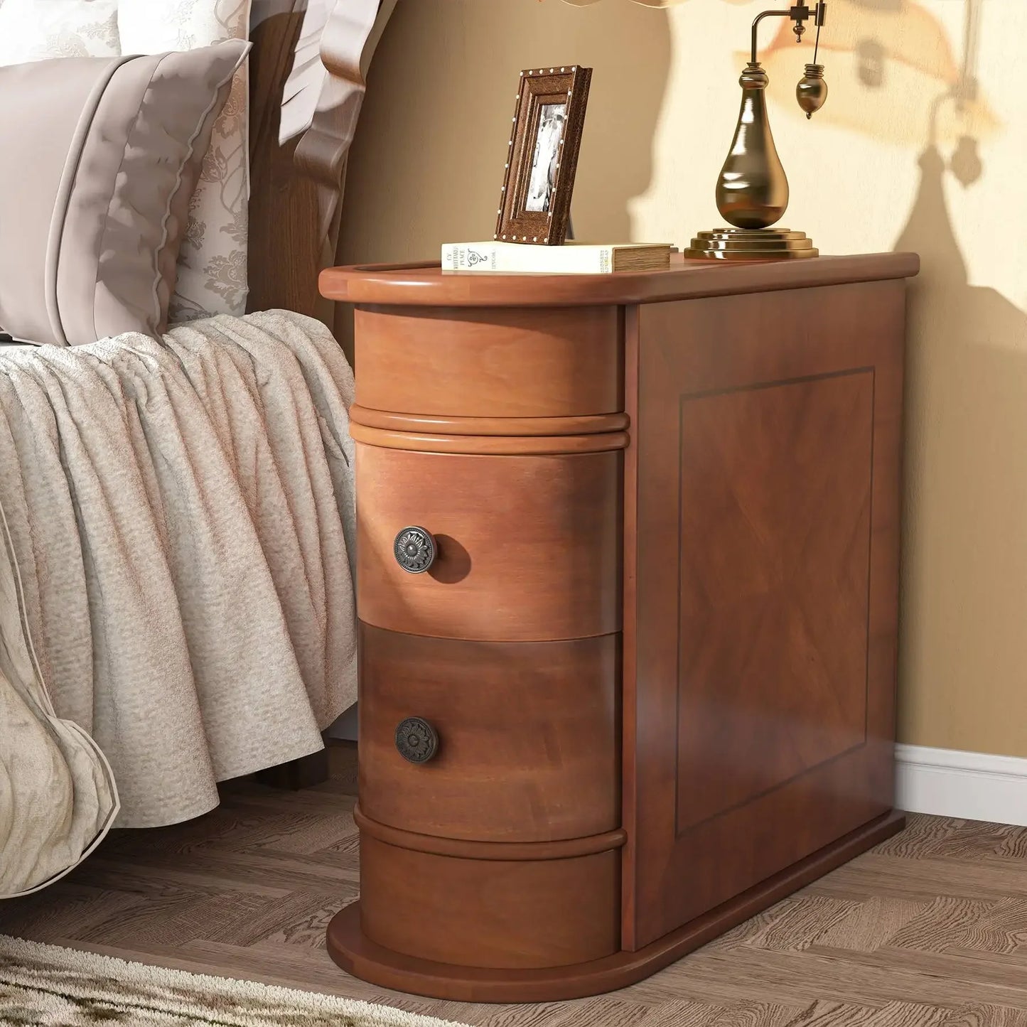 Tribesigns Modern Solid Wood Side Table With Storage Drawer