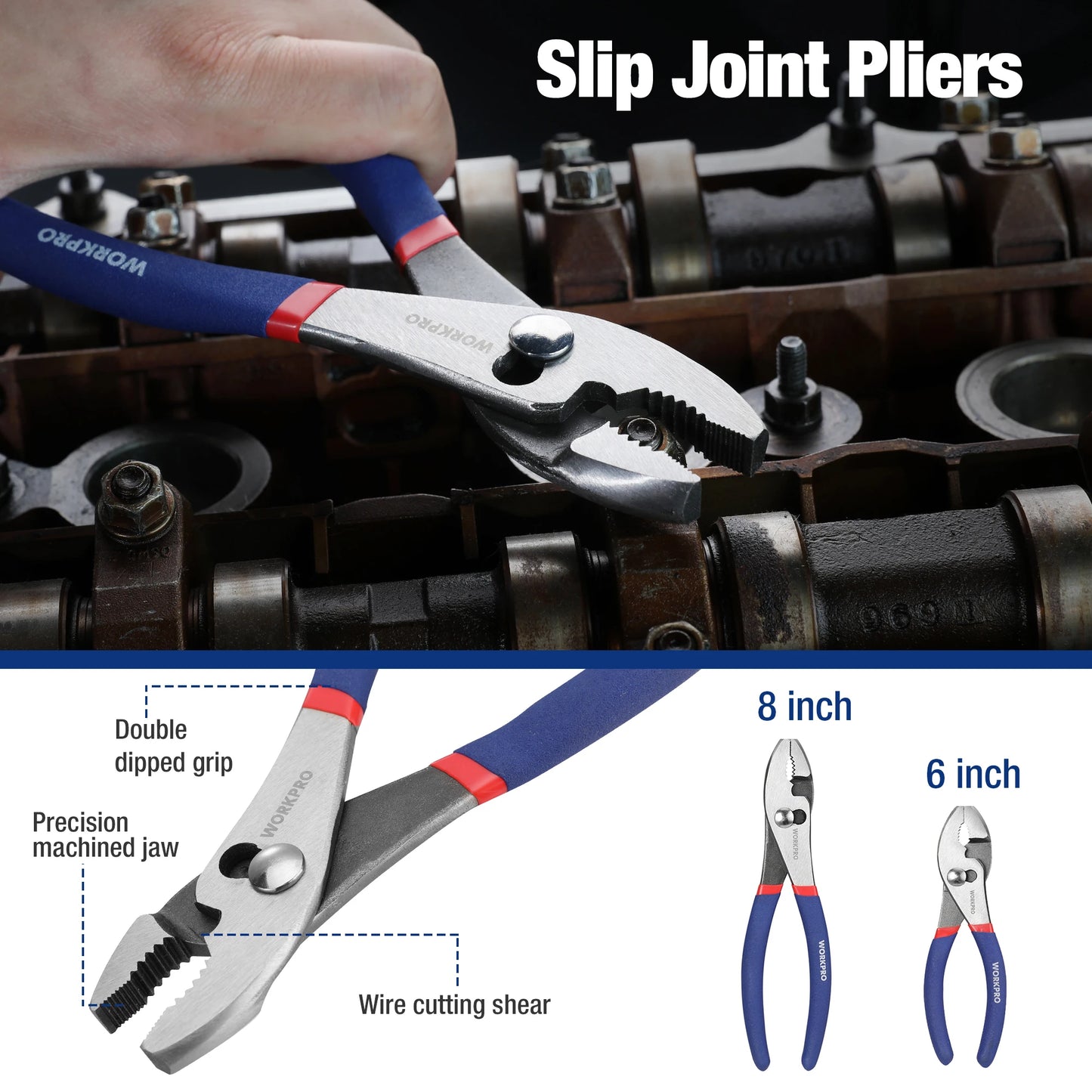 WORKPRO 7-Piece Pliers Set Groove Joint Long Nose Slip Linesman Diagonal