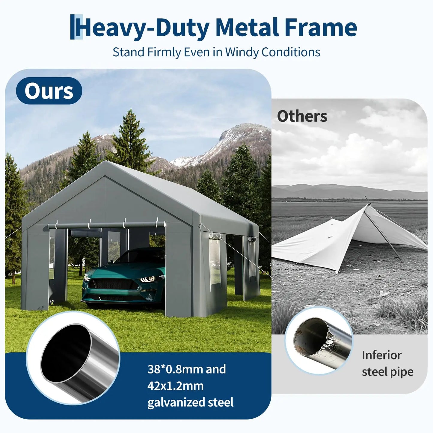 HiMISS Heavy Duty Carport Canopy Shelter With Steel Frame