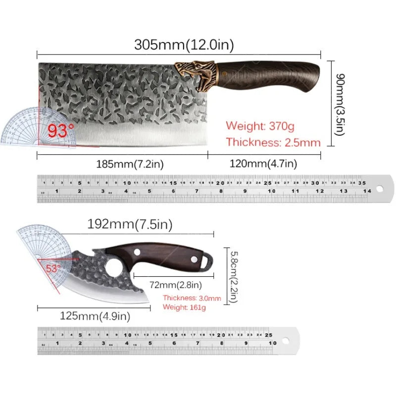 Stainless Steel Cleaver Chef Knife Pair For Kitchen Prep