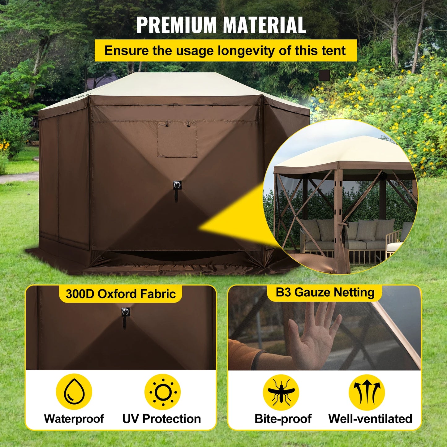 SucceBuy Camping Gazebo Tent 6-Sided Canopy Shelter