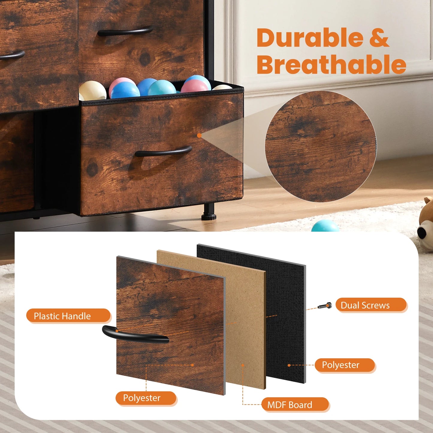 JHK Modern Nine Drawer Fabric Bedroom Dresser Organizer