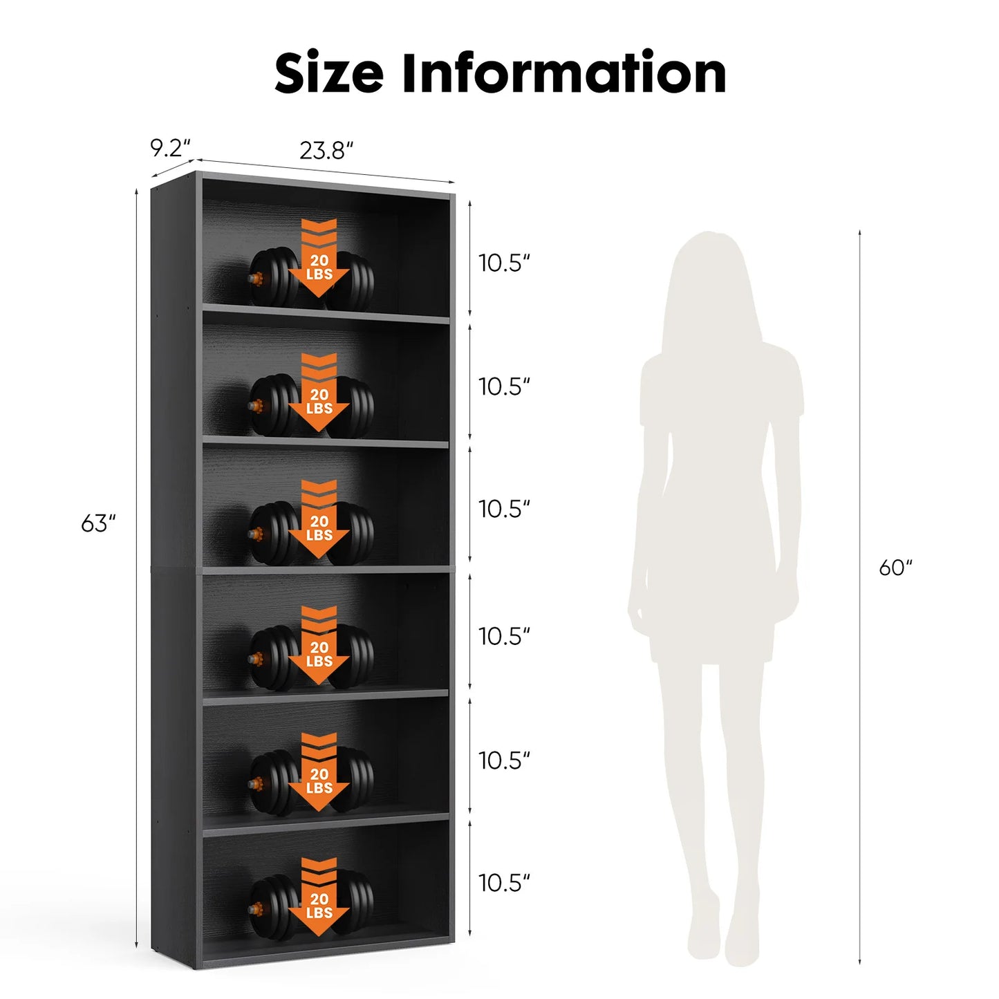 JHK 6 Tier Wooden Shelf Bookcase Floor Standing Open Bookshelf