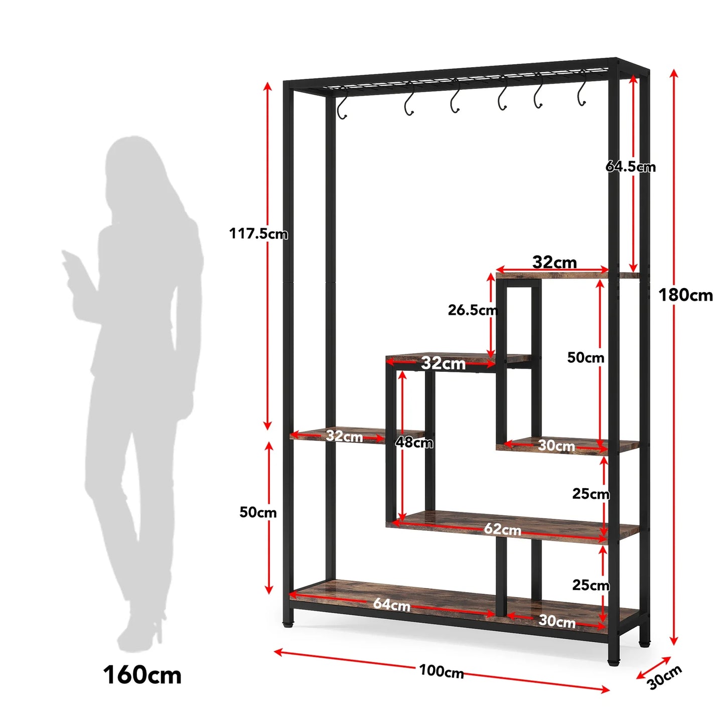 Tribesigns 5-Tier Tall Indoor Plant Stand With Hanging Hooks