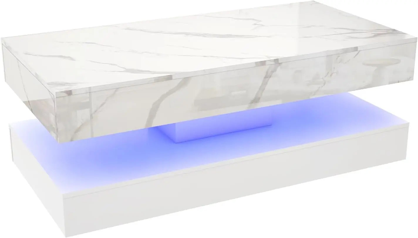 QiaoShiRen Modern Double Layer Coffee Table With Storage Drawers