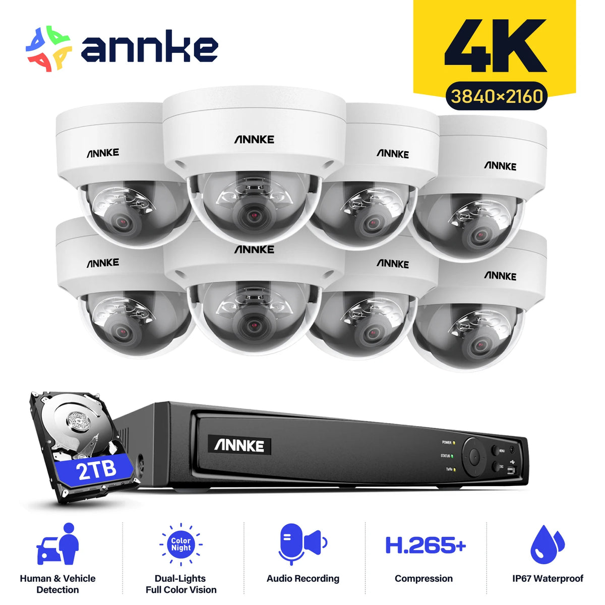 ANNKE 4K PoE Network Security Camera System With Audio Recording