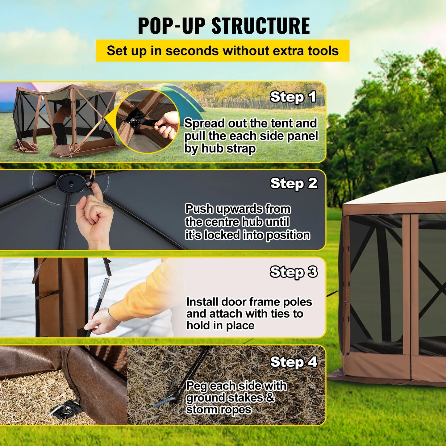 SucceBuy Camping Gazebo Tent 6-Sided Canopy Shelter