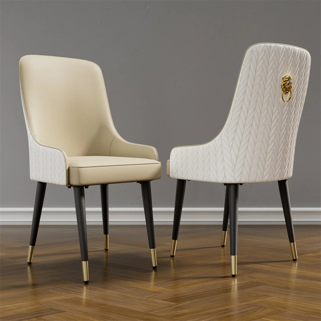 Luvodi Microfiber Leather Dining Chairs Set Featuring Lion Motif