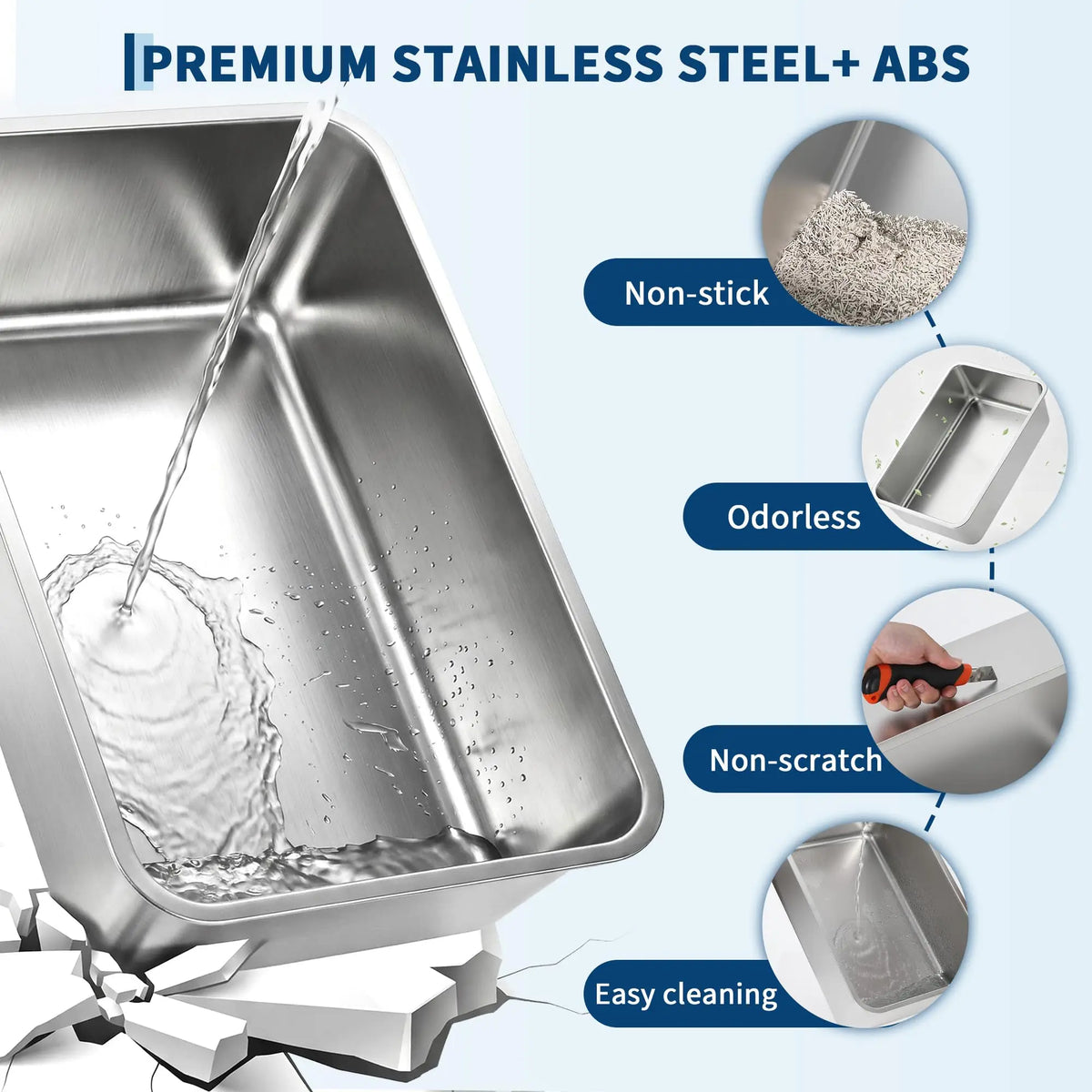 Studyset Stainless Steel Enclosed Cat Litter Box with Lid