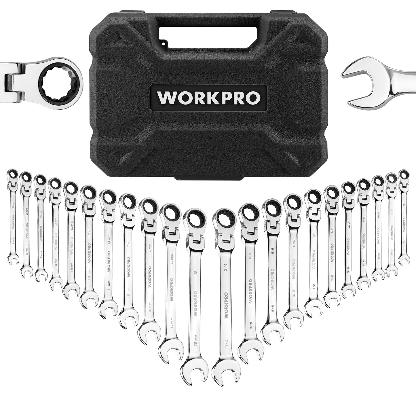 WORKPRO 21pc Ratcheting Wrench Set With Box Durable Chrome Vanadium