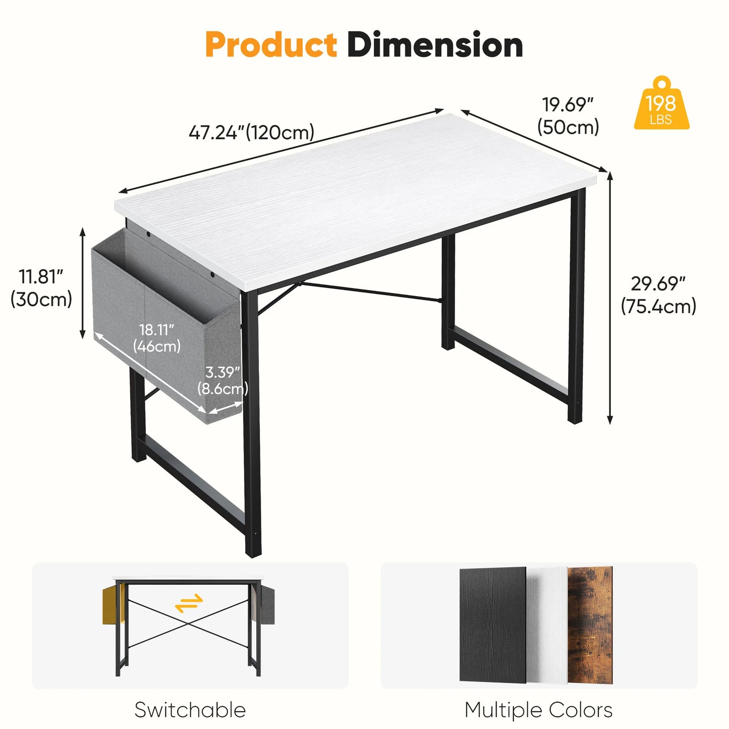 JHK Computer Desk With Wooden Top And Practical Storage Bag