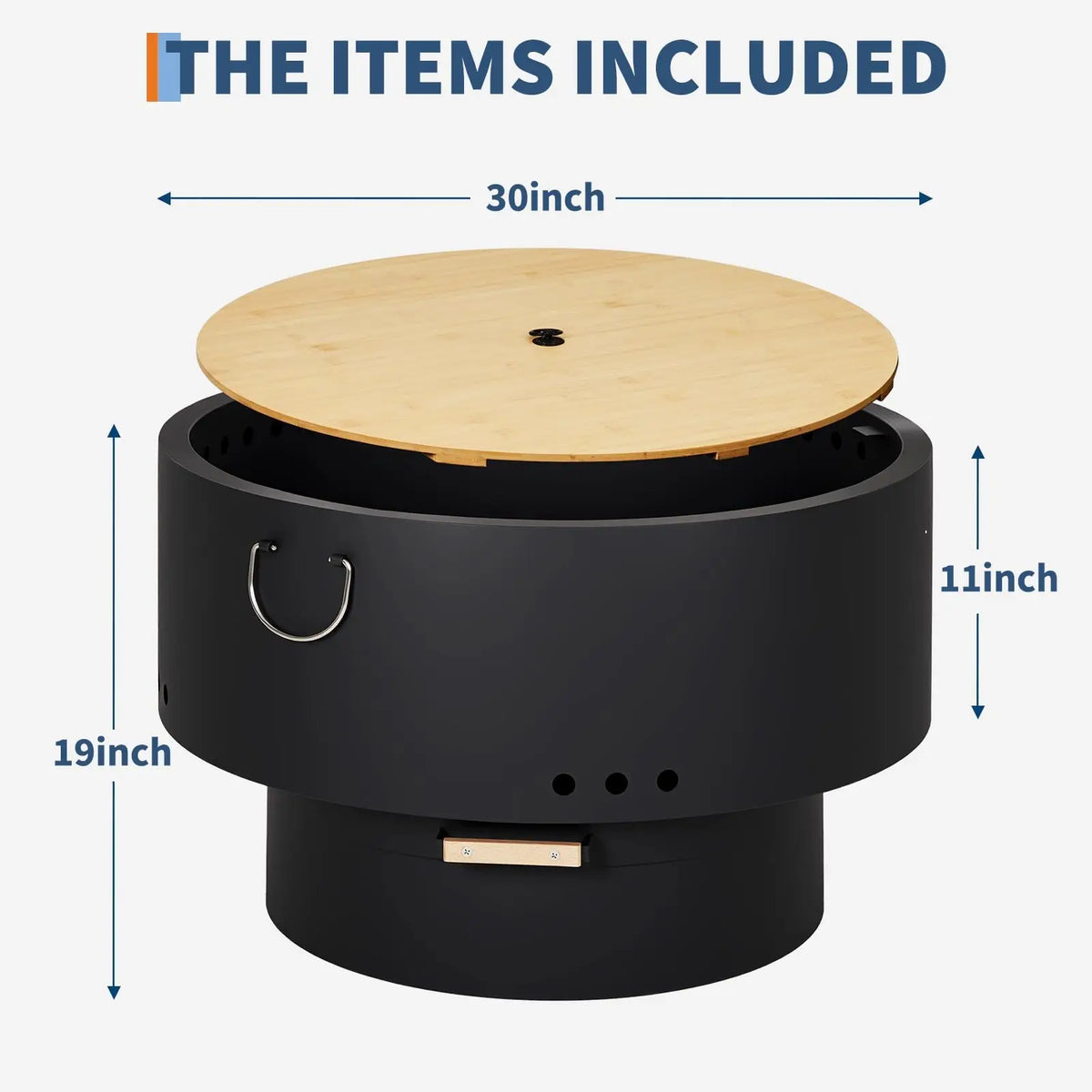 HiMISS Smokeless Fire Pit Table Bamboo Lid Removable Ash Pan