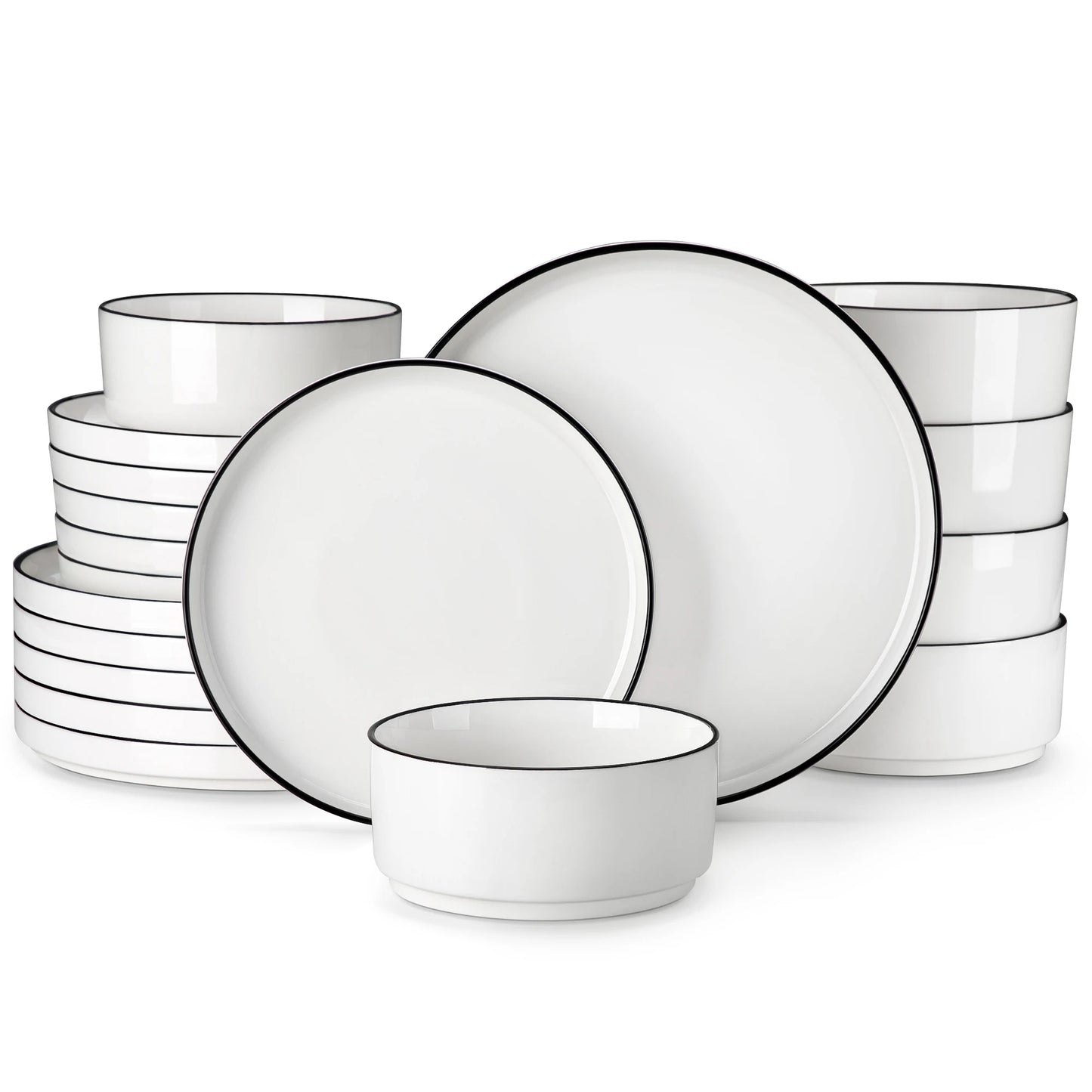 MALACASA Ceramic Dinnerware Set Rimmed Plates Bowls Collection