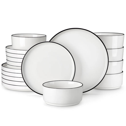 MALACASA Ceramic Dinnerware Set Rimmed Plates Bowls Collection