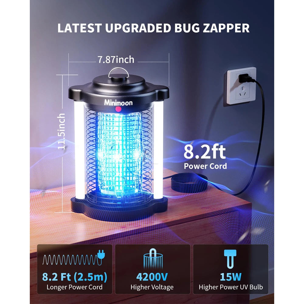 Minimoon Outdoor Bug Zapper With Dual LED Lights 4200V Fly Trap
