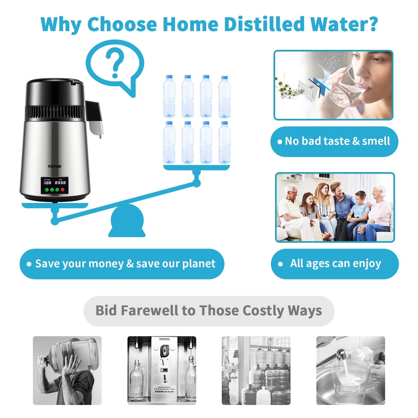 SucceBuy Touch Screen Water Distiller For Home Drinking Water