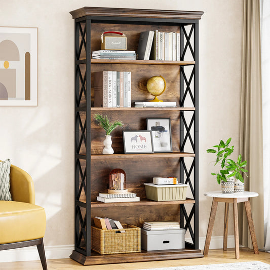 Tribesigns 5-Tier Industrial Wood Bookcase for Living Room