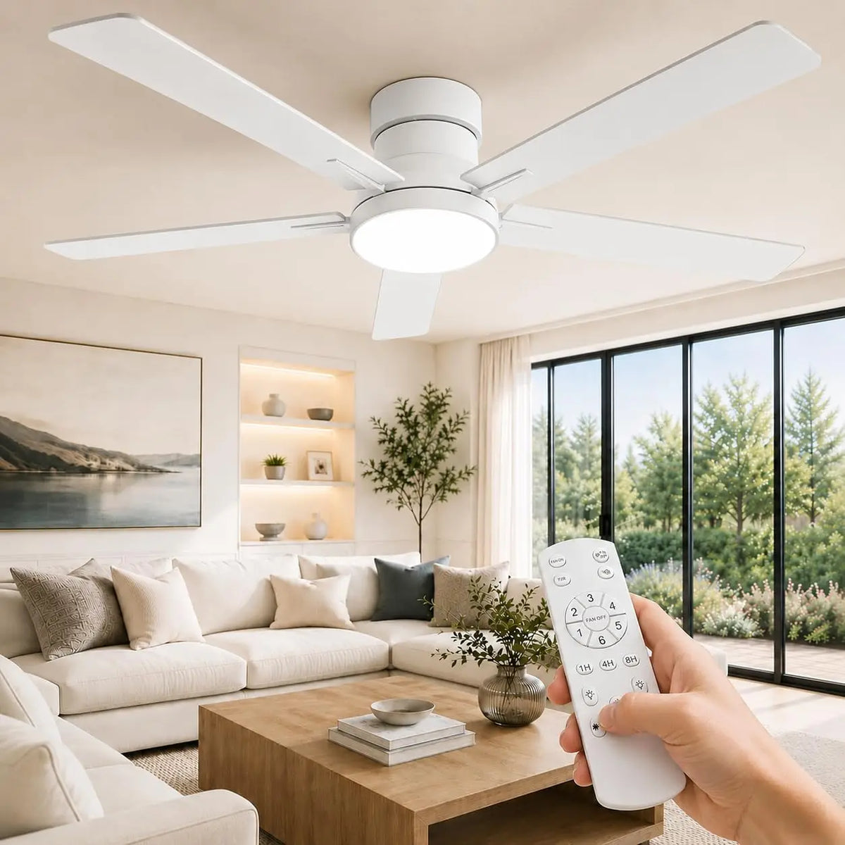 Low Profile Ceiling Fan With LED Light And Remote Control