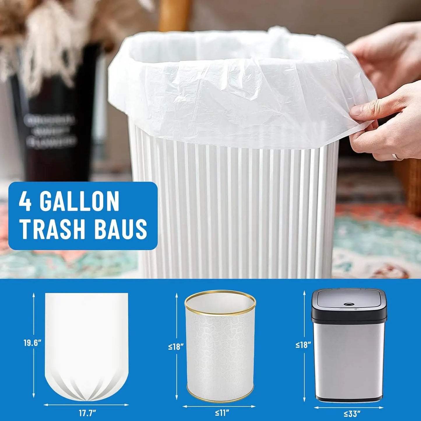 White Unscented Trash Bags, 100 Count for Household Use