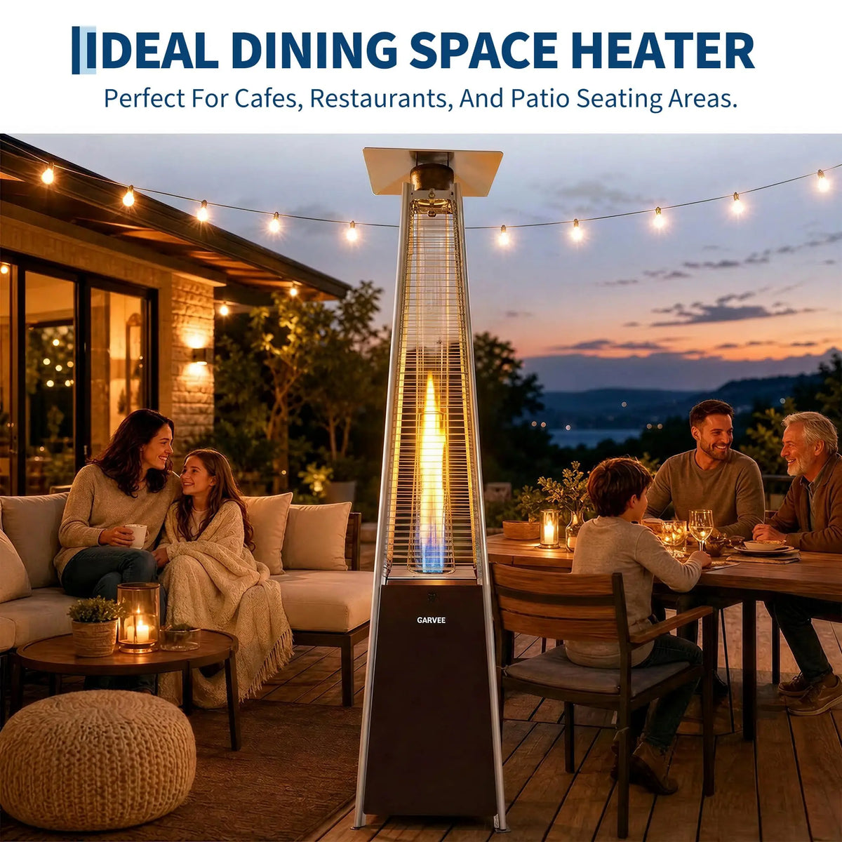 HiMISS Outdoor Pyramid Propane Patio Heater With Visible Glass Flame