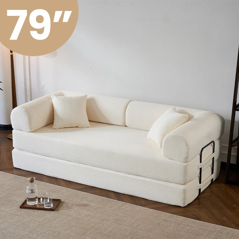 Modern Corduroy Folding Convertible Sofa Bed With Removable Cover