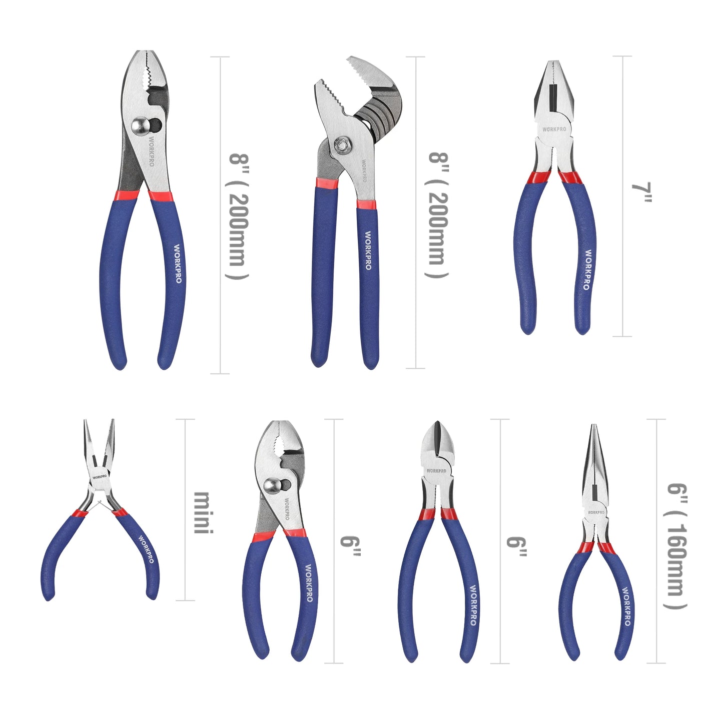 WORKPRO 7-Piece Pliers Set Groove Joint Long Nose Slip Linesman Diagonal