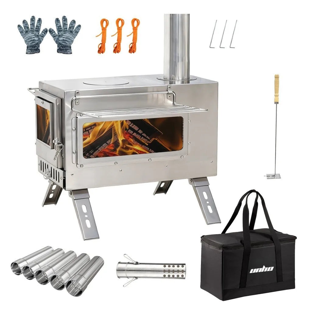 Portable Hot Tent Wood Burning Stove With Chimney Pipe Set