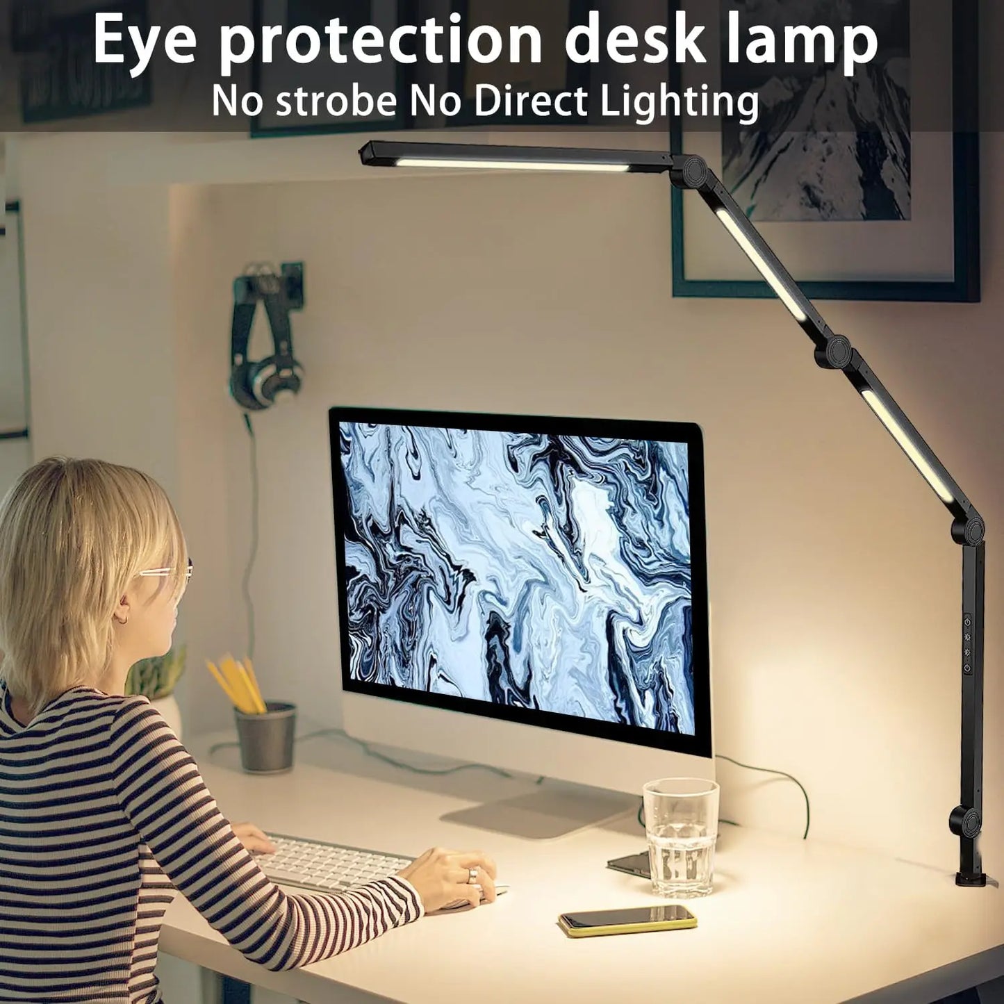 Adjustable LED Desk Lamp With Clamp And Touch Dimmable Controls
