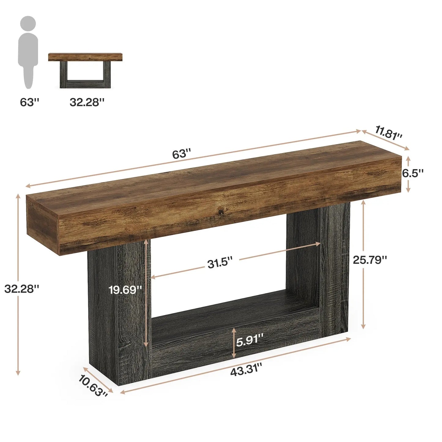 Tribesigns Farmhouse Console Table With U Shaped Base Entryway